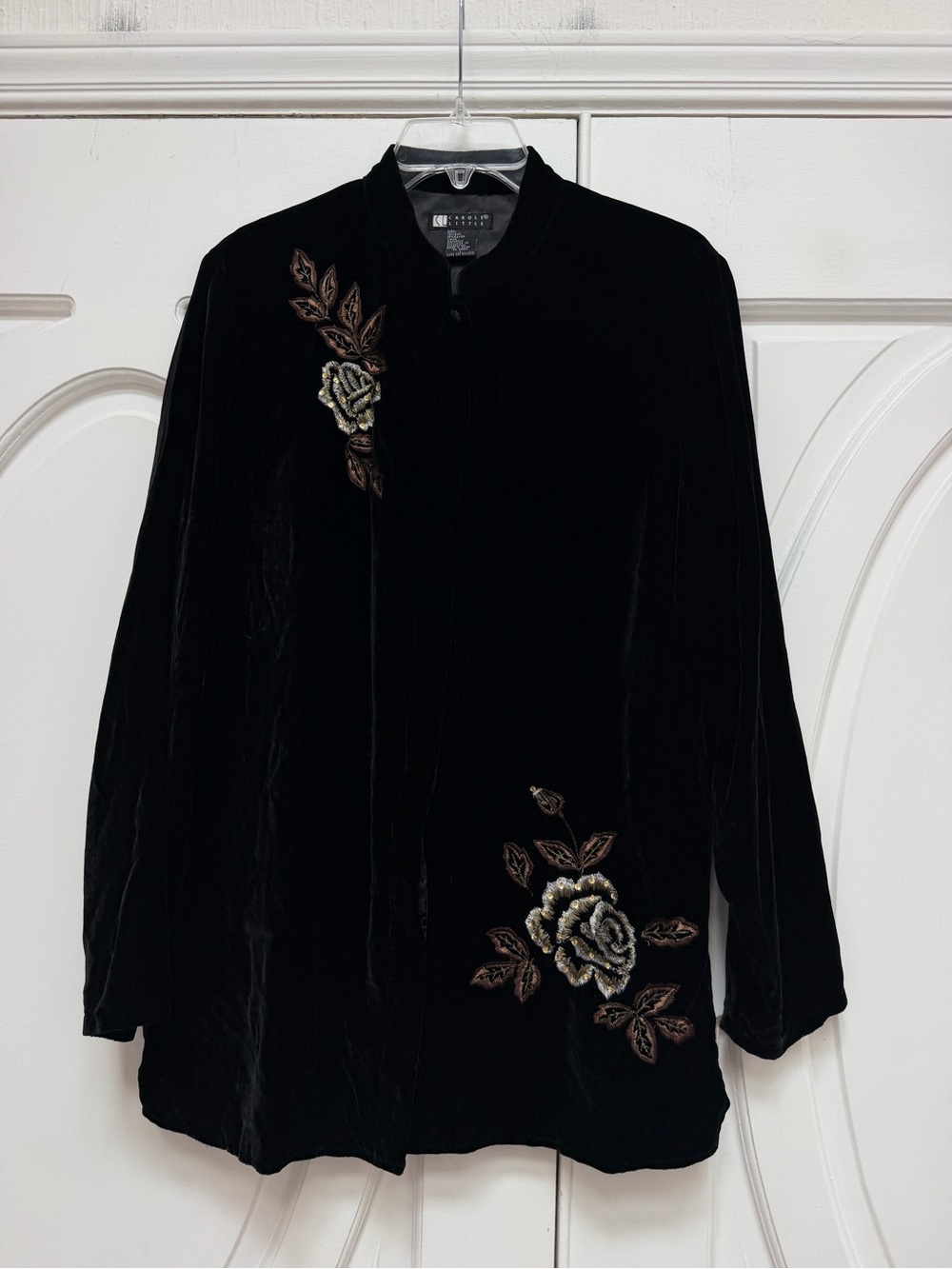 Black Velvet Blazer with Embroidered Floral Detail